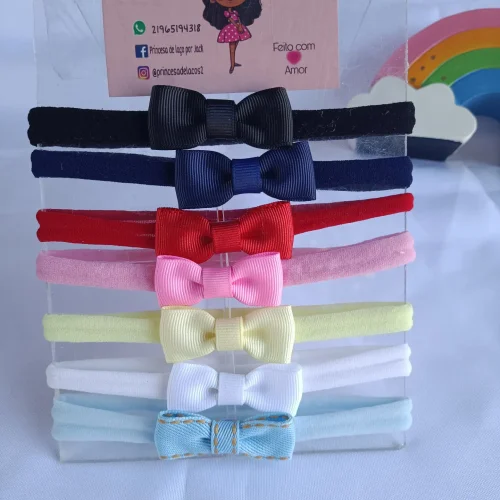 Kit RN 7 Faixinhas Gravatinha Cores Clássicas - Laço Artesanal Infantil Princesa de Laços