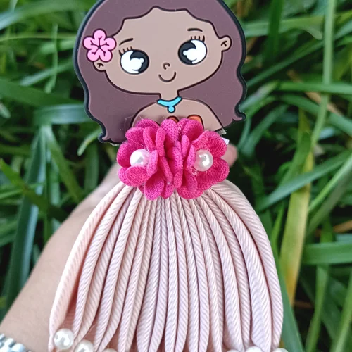 Tiara Princesa Moana com Saia de Fita e Pérolas - Laço Artesanal Infantil Princesa de Laços