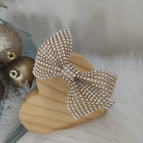 Laço Luxo Cravejado em Strass Cristal Dourado - Laço Artesanal Infantil Princesa de Laços