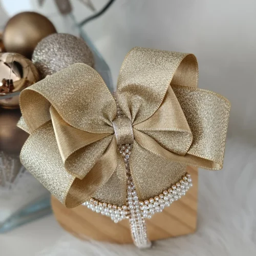 Tiara Luxo Dourada em Lurex com Pérolas - Laço Artesanal Infantil Princesa de Laços