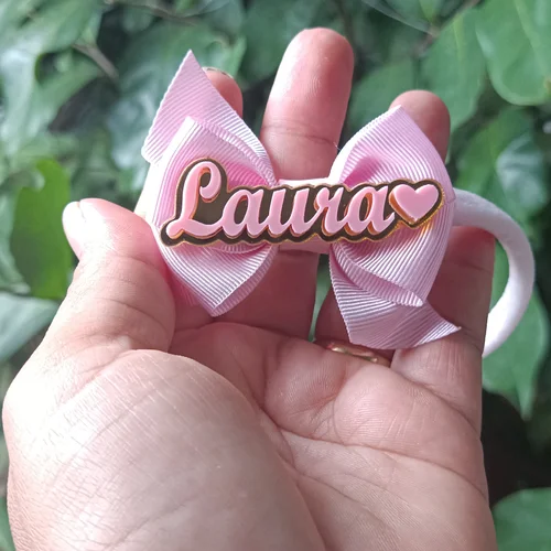 Faixinha RN Rosa com Nome Personalizado - Laço Artesanal Infantil Princesa de Laços