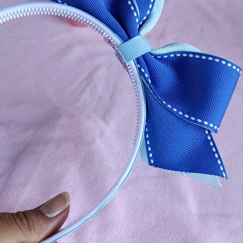 Arquinho com Laço Pespontado Azul Royal - Laço Artesanal Infantil Princesa de Laços