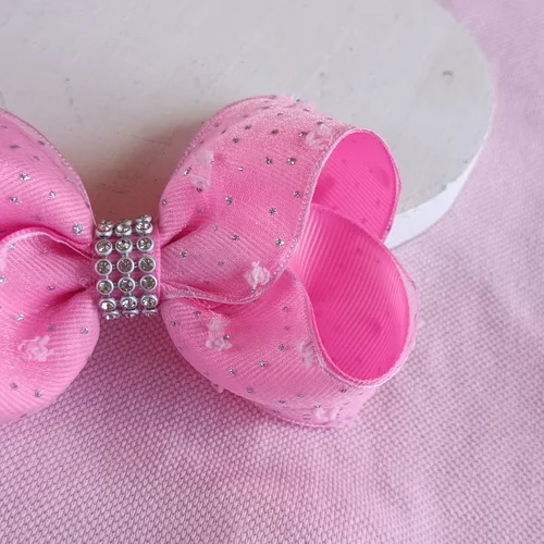 Laço Boutique Rosa com Glitter e Strass - Laço Artesanal Infantil Princesa de Laços