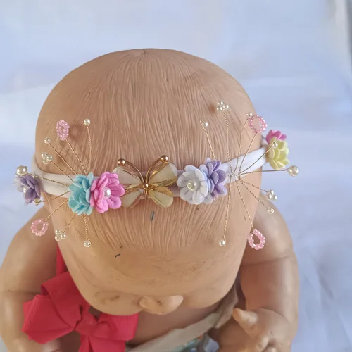 Tiara Jardim Encantado com Flores e Borboleta - Laço Artesanal Infantil Princesa de Laços