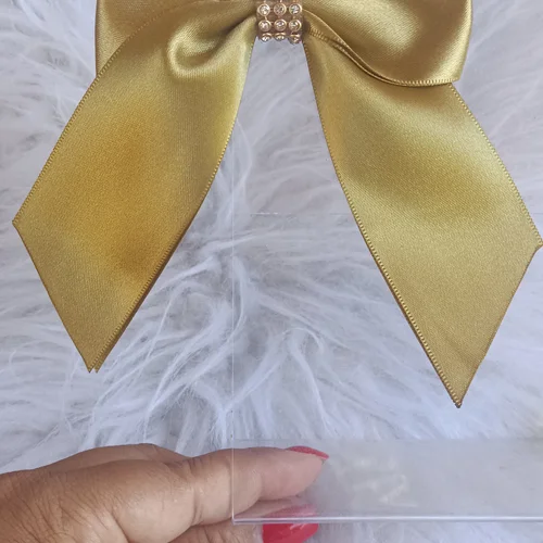 Laço Clássico Dourado em Cetim com Strass - Laço Artesanal Infantil Princesa de Laços