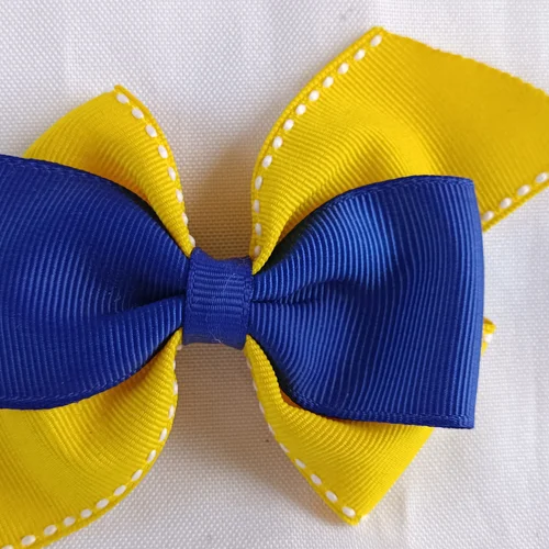 Laço Escolar Gravatinha Amarelo e Azul Royal - Laço Artesanal Infantil Princesa de Laços