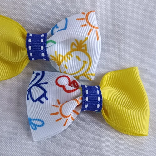 Parzinho Escolar Desenho Giz de Cera Amarelo - Laço Artesanal Infantil Princesa de Laços