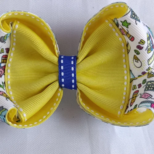Laço Boutique Escolar Amarelo Material Divertido - Laço Artesanal Infantil Princesa de Laços