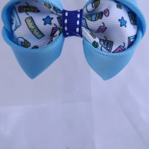 Laço Escolar Material Divertido Azul Claro - Laço Artesanal Infantil Princesa de Laços