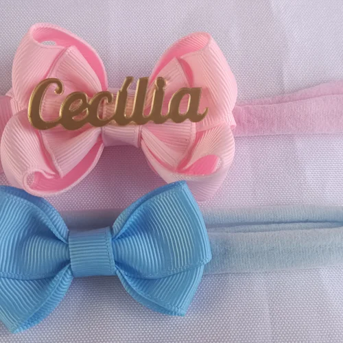 Kit RN Faixinhas Nome Cecília e Laço Azul - Laço Artesanal Infantil Princesa de Laços