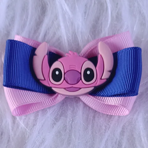 Laço Angel Temático Rosa e Azul Marinho - Laço Artesanal Infantil Princesa de Laços