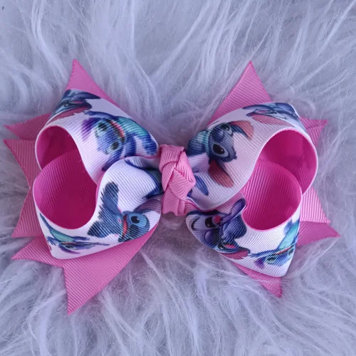 Laço Boutique Estampa Stitch com Nó Rosa - Laço Artesanal Infantil Princesa de Laços