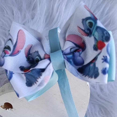 Tiara Laço Boutique Stitch Azul e Branco - Laço Artesanal Infantil Princesa de Laços